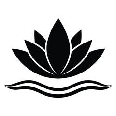 lotus flower icon floating on water with layered petals silhouette vector illustration on white background