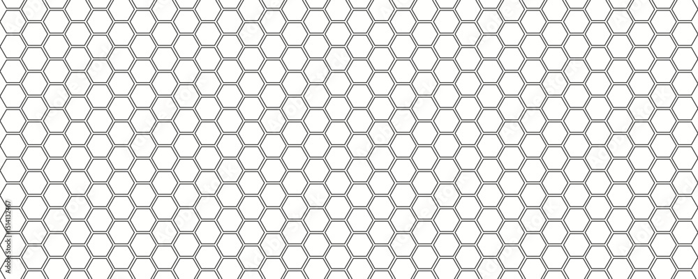 Poster repeating hexagon pattern, black honeycomb vector pattern design.