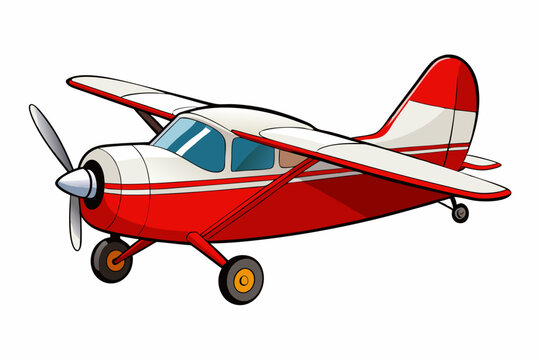 Red and white cartoon airplane propeller plane flight travel aviation