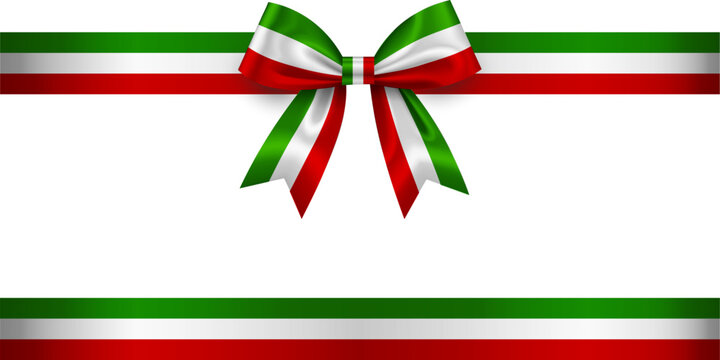 isolated bow and ribbon with italina flag colors. tricolor bow and ribbon. green, white and red bow
