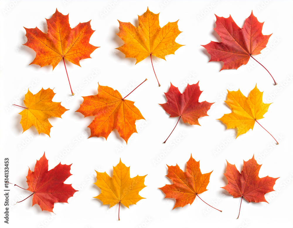 Poster colorful autumn maple leaves isolated on transparent background isolated on transparent background