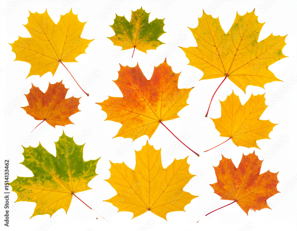 Poster autumn maple leaves isolated on transparent background isolated on transparent background