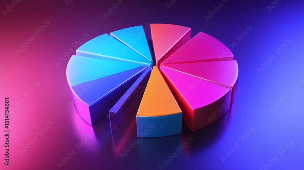 Poster clean d pie chart with sharp divisions, modern shadows, and subtle lighting