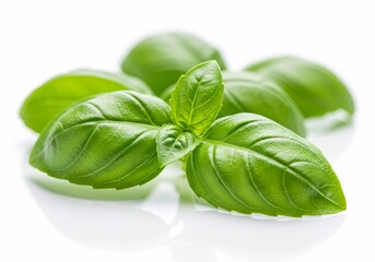 Fototapeta premium Fresh Green Basil Leaves Culinary Herb, Aromatic, Fragrant, Cooking Ingredient