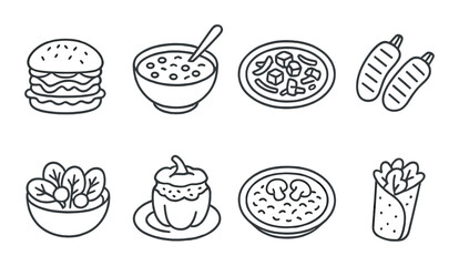 Vegetarian food silhouette icons set &ndash; simple, plant-based and healthy eating graphics