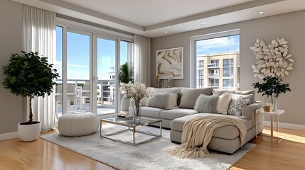 Contemporary urban apartment with stylish soft furnishings high resolution photo
