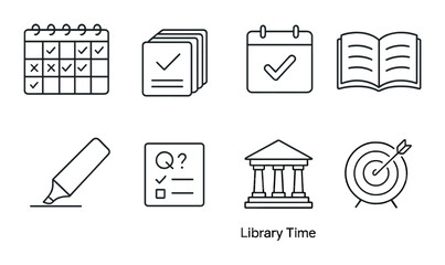 Study essentials outline icons set – academic, education and learning symbols