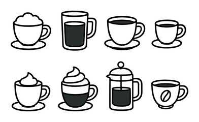 Coffee outline icons set – cup, cafe and beverage design elements