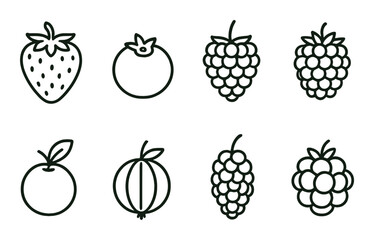 Berry and fruit linear icons set – outline, nature and organic symbols