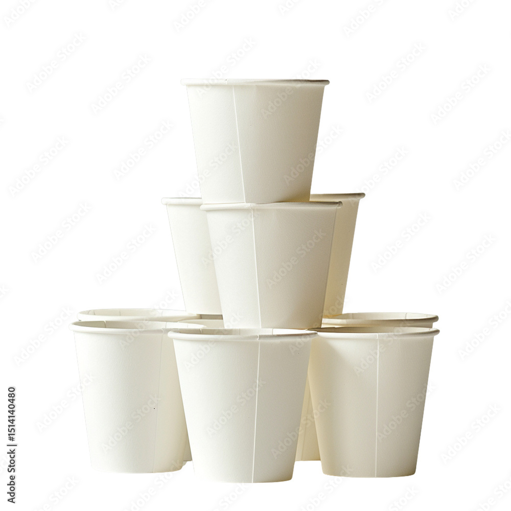Poster stacked white paper cups create simple yet effective display, perfect for various events or gatherin