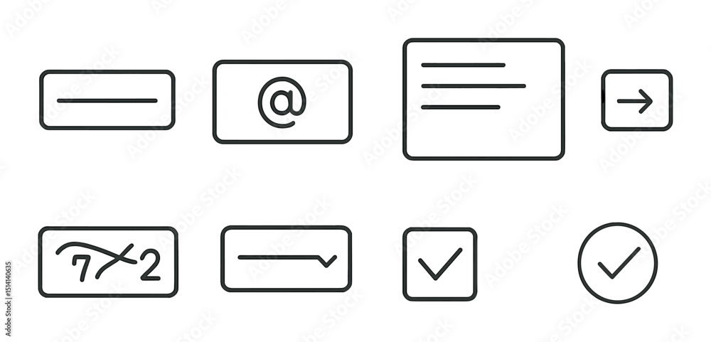 Aufkleber online form elements outline icons set – linear, interface and survey components collection