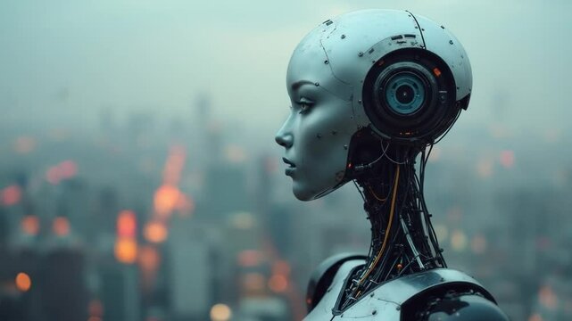 Futuristic female android with a sleek robotic design.