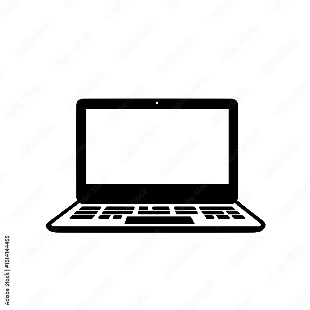 Poster minimal laptop computer icon with open screen for digital technology, device illustration, and web a