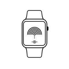 Smartwatch icon with fingerprint authentication interface for wearable technology and biometric security