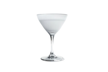 Elegant clear glass cocktail or martini glass with a wide bowl and long stem, suitable for serving drinks at parties or bar settings, isolated on white background