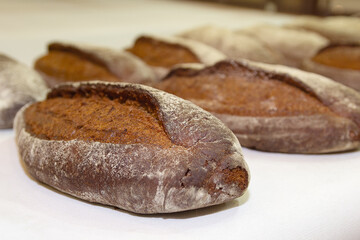 Fresh rye bread in a bakery
