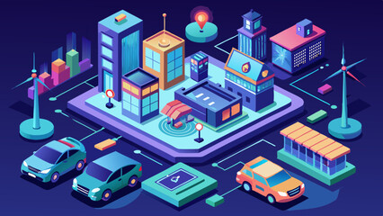 Obraz premium Smart city isometric illustration, clean cutout, transparent background