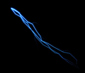 A dynamic blue lightning bolt strikes diagonally across a dark background, illuminating the void with electric energy.