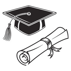 Graduation cap and rolled diploma symbolizing successful completion of education celebrating students achievements at various institutions during ceremonies