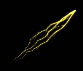 A bright yellow lightning bolt crackles dynamically against a dark background, illustrating raw electrical energy.