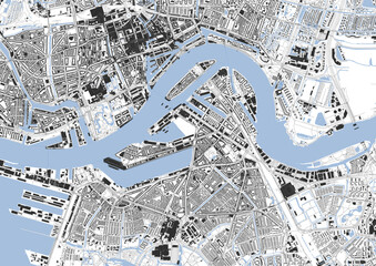 Zoomed Vector Map of Rotterdam – Detailed Highway, Building, and Waterway Layout for Urban and Infrastructure Design