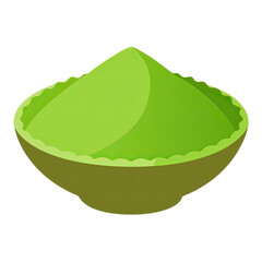 Vibrant matcha powder displayed in a decorative bowl emphasizing its fine texture and rich green color against a plain white background for creative use