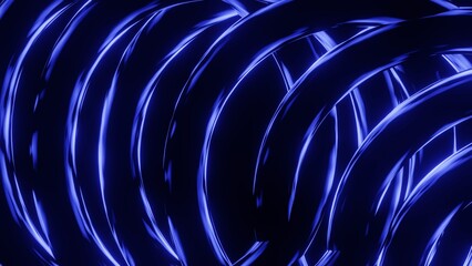 Blue neon sci-fi curved line with glowing abstract design on dark futuristic background