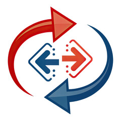 The graphic shows red and blue circular arrows symbolizing transfer and swapping in interchangeable interactions across different contexts