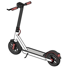A detailed render of a contemporary electric scooty designed for easy urban transport featuring clean lines and a sturdy frame on a blank background