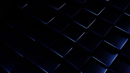 Dark blue cubic structure with geometric abstract design and modern digital depth