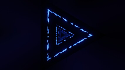Dark blue neon triangle with abstract sci-fi design and futuristic glowing effect