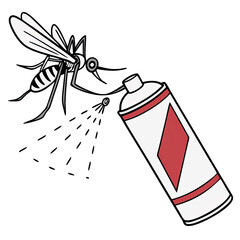 A mosquito is being targeted by an aerosol spray designed to repel pests
