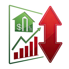 Visual representation of market fluctuations using arrows. Green indicates increase while red signifies decrease in economic values and trends over time
