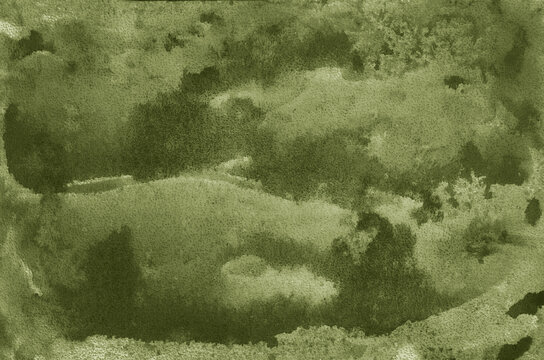 Green olive moss army swamp khaki color abstract watercolor water. Art background. Daub grunge smear blob blot smudge wet. Brush spot stain splash. Design.