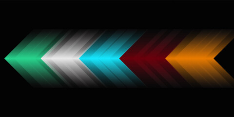 Colorful glowing arrows on black background, modern abstract motion design, vibrant gradient direction flow, futuristic digital effect.