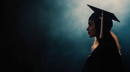 Profile view of a graduate in academic regalia.