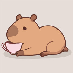 Fototapeta premium Adorable Capybara Enjoying a Cup of Tea Cute Animal Illustration