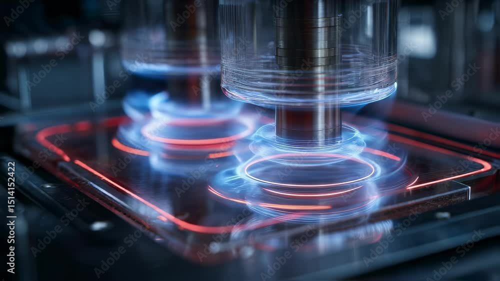 Poster innovative engineering uses magnets and coils in a magnetic levitation mechanism, creating smooth an