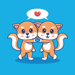 
A sweet and playful illustration of two shiba inu dog cute with their paws farming a heart shape, symbolizing love and friendship, perfect for romantic design, pet lovers or animal theme project.