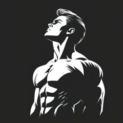 Male figure showcasing strong physique in a bold monochrome design representing strength and determination