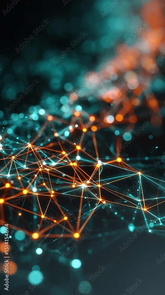 Aufkleber abstract network of teal and orange glowing nodes connected by lines on dark backdrop