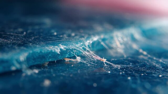 Microscopic view of a treated plastic piece revealing intricate details as it changes from solid to malleable, preparing for depolymerisation