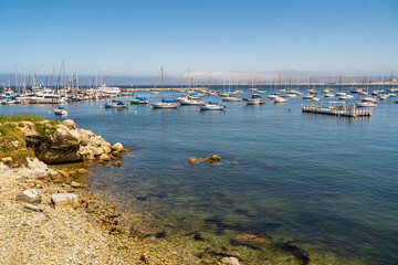Monterey Bay Marina with Sailing Boats on a Sunny Day