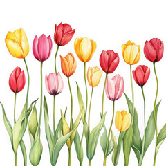 Obraz premium Colorful tulip flower arrangement isolated on transparent background