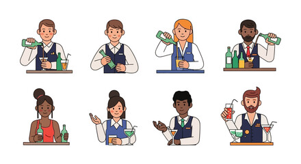 Diverse Bartenders Preparing and Serving Cocktails at a Bar