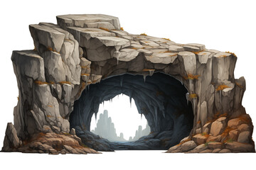 Mysterious Cave Entrance: Rock Formation with Tunnel isolated on transparent background png