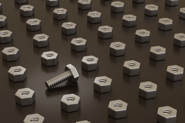 Nuts and bolts background. 3D illustration.