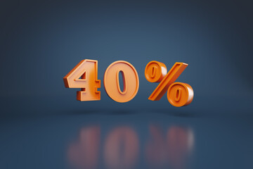40 percent in three dimensions on blue background. 3D illustration.
