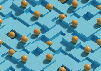 Seamless isometric background of spheres and cubes. 3D illustration.