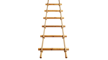 Isolated on white, a wooden folding ladder with multiple steps stands as a versatile tool for construction and climbing towards success